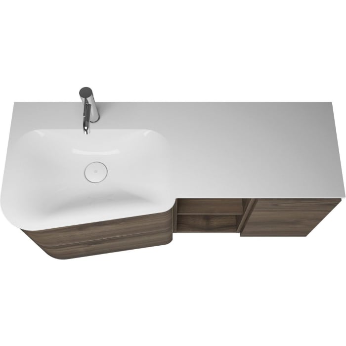 burgbad Badu Mineralguss-Waschtisch inkl. Waschtischunterschrank 122 cm, 1 Regal, Becken links