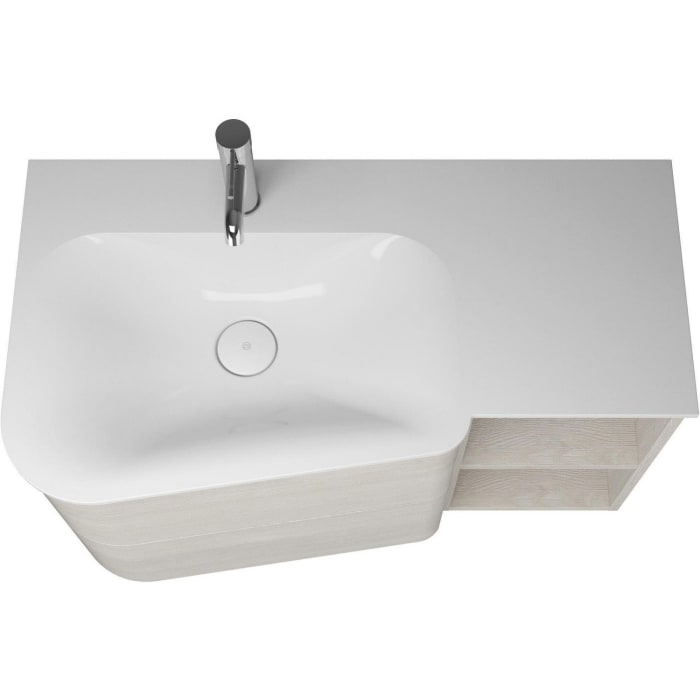 burgbad Badu Mineralguss-Waschtisch inkl. Waschtischunterschrank 92 cm, 1 Regal rechts, Becken links