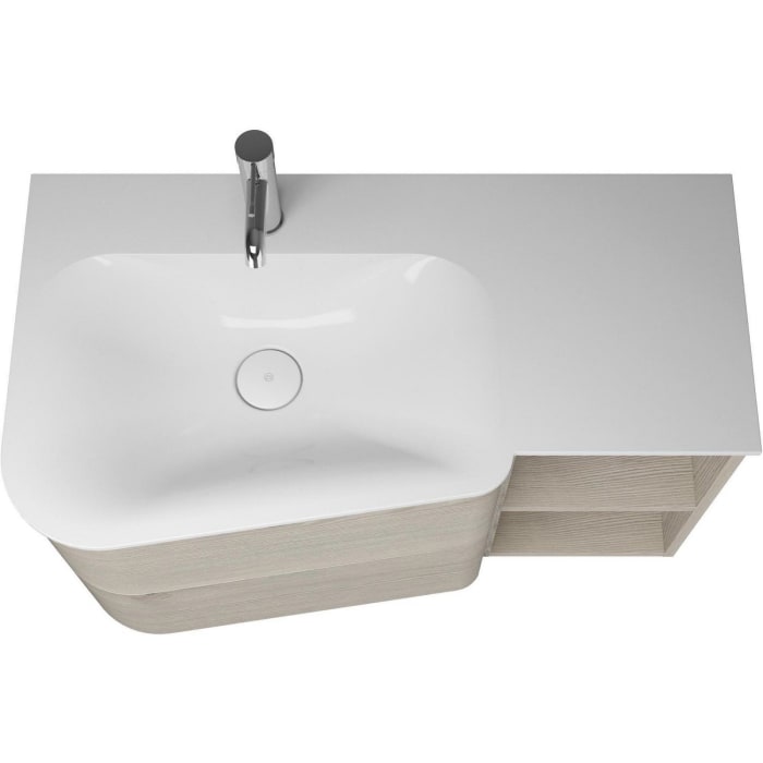 burgbad Badu Mineralguss-Waschtisch inkl. Waschtischunterschrank 92 cm, 1 Regal rechts, Becken links