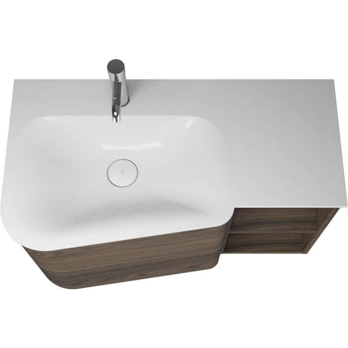 burgbad Badu Mineralguss-Waschtisch inkl. Waschtischunterschrank 92 cm, 1 Regal rechts, Becken links