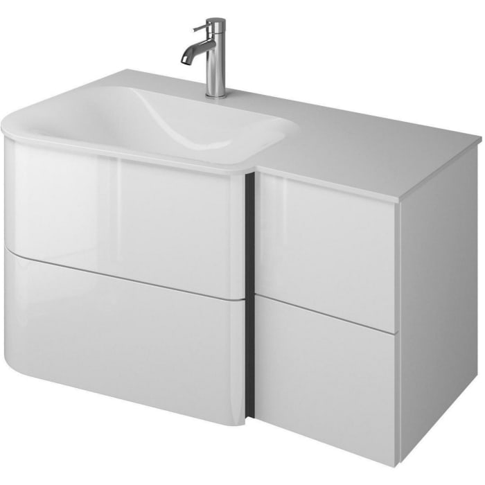 burgbad Badu Mineralguss-Waschtisch inkl. Waschtischunterschrank 92 cm, 2 Schubladen seitlich, Becken links