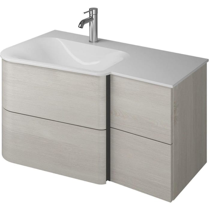 burgbad Badu Mineralguss-Waschtisch inkl. Waschtischunterschrank 92 cm, 2 Schubladen seitlich, Becken links