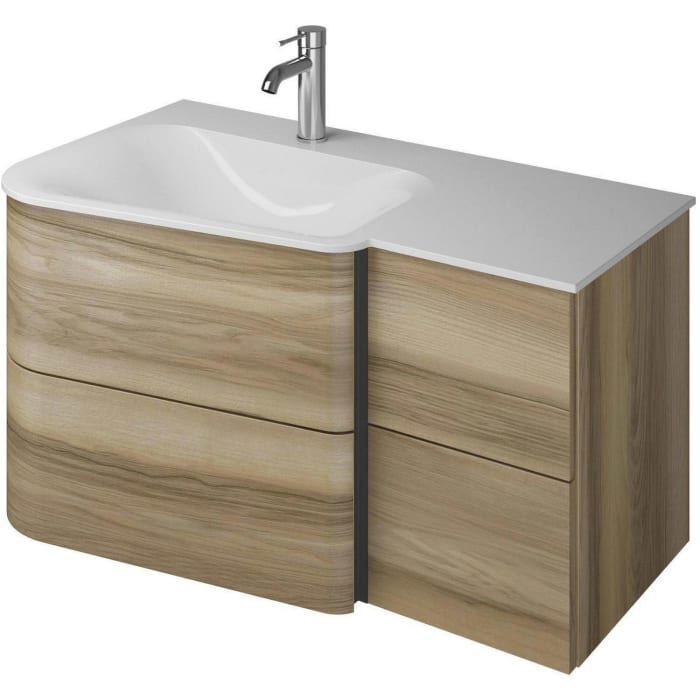 burgbad Badu Mineralguss-Waschtisch inkl. Waschtischunterschrank 92 cm, 2 Schubladen seitlich, Becken links