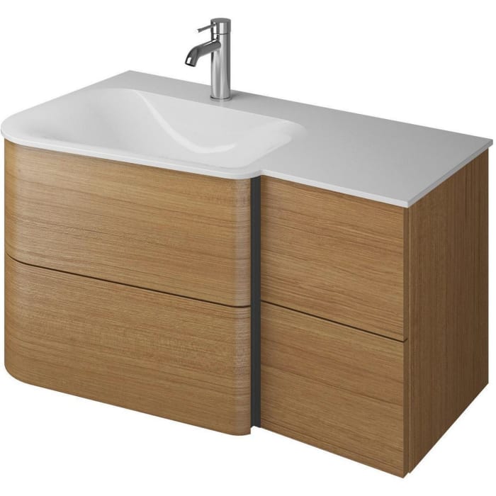 burgbad Badu Mineralguss-Waschtisch inkl. Waschtischunterschrank 92 cm, 2 Schubladen seitlich, Becken links