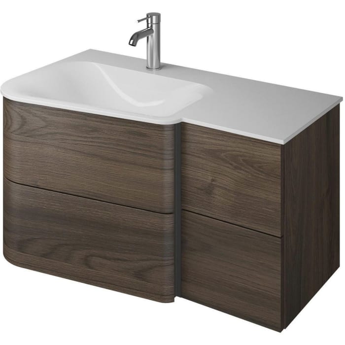 burgbad Badu Mineralguss-Waschtisch inkl. Waschtischunterschrank 92 cm, 2 Schubladen seitlich, Becken links