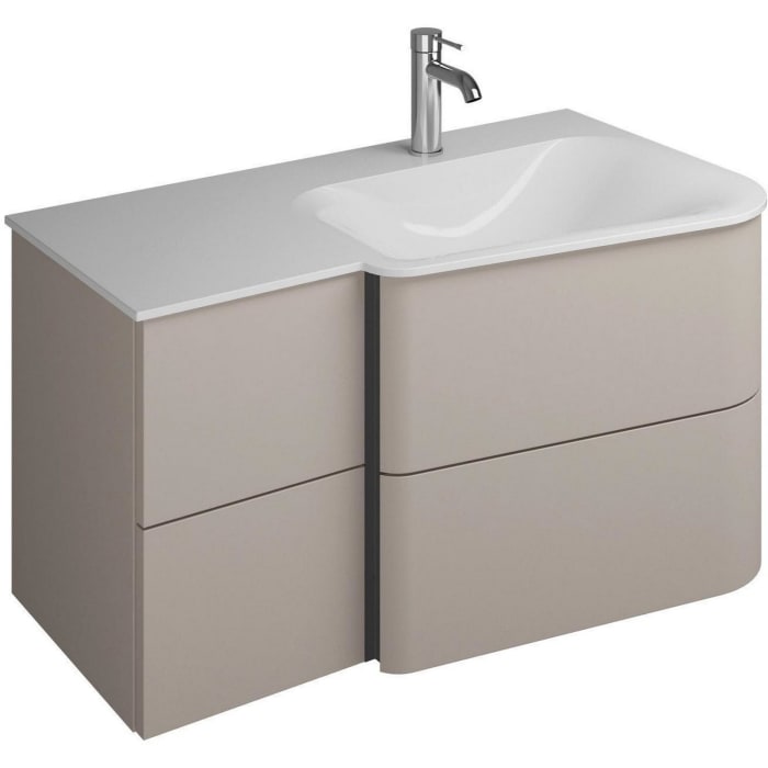 burgbad Badu Mineralguss-Waschtisch inkl. Waschtischunterschrank 92 cm, 2 Schubladen seitlich, Becken rechts