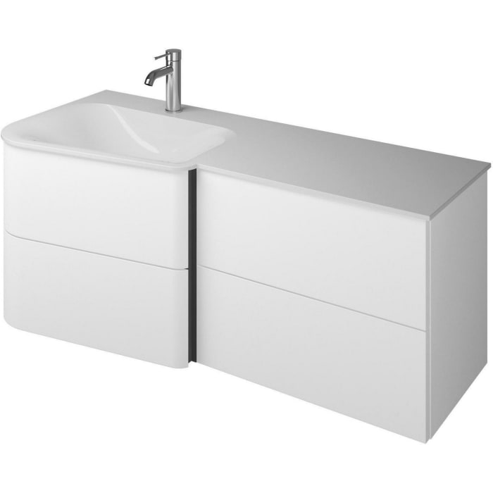 burgbad Badu Mineralguss-Waschtisch inkl. Waschtischunterschrank 122 cm, 2 Schubladen seitlich, Becken links