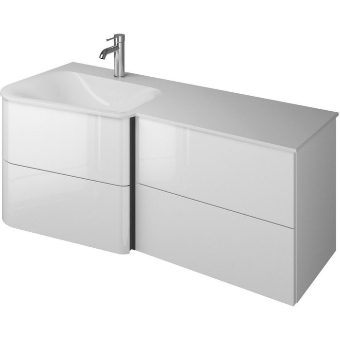 burgbad Badu Mineralguss-Waschtisch inkl. Waschtischunterschrank 122 cm, 2 Schubladen seitlich, Becken links