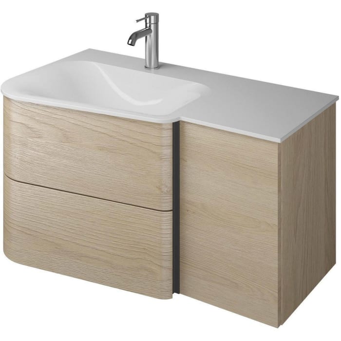 burgbad Badu Mineralguss-Waschtisch inkl. Waschtischunterschrank 92 cm, Becken links