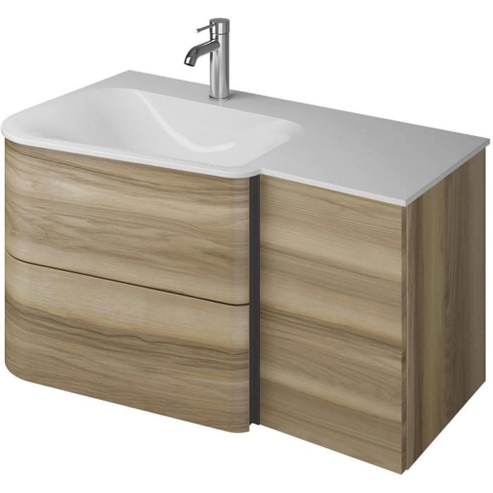 burgbad Badu Mineralguss-Waschtisch inkl. Waschtischunterschrank 92 cm, Becken links