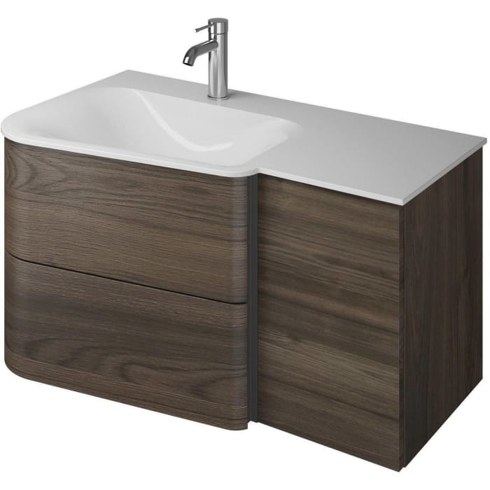 burgbad Badu Mineralguss-Waschtisch inkl. Waschtischunterschrank 92 cm, Becken links