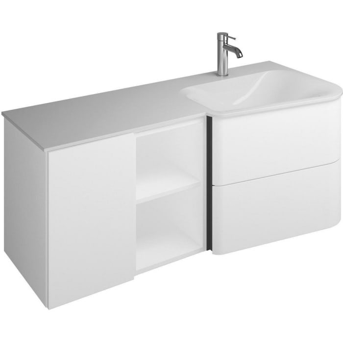 burgbad Badu Mineralguss-Waschtisch inkl. Waschtischunterschrank 122 cm, 1 Regal, Becken rechts
