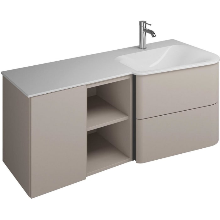 burgbad Badu Mineralguss-Waschtisch inkl. Waschtischunterschrank 122 cm, 1 Regal, Becken rechts