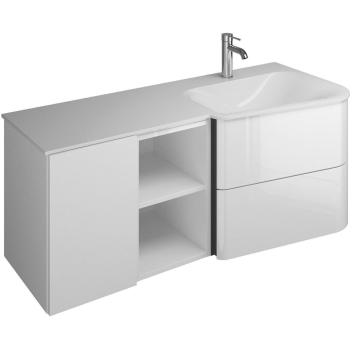 burgbad Badu Mineralguss-Waschtisch inkl. Waschtischunterschrank 122 cm, 1 Regal, Becken rechts