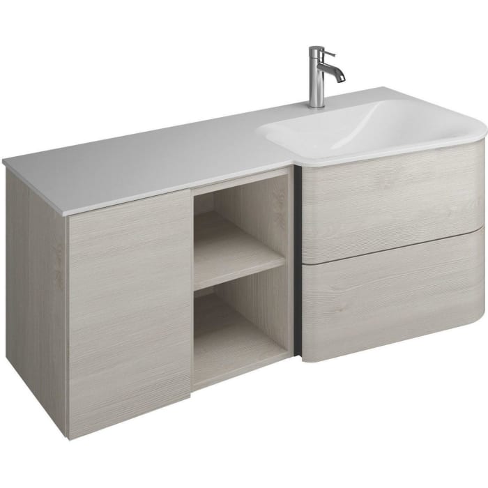 burgbad Badu Mineralguss-Waschtisch inkl. Waschtischunterschrank 122 cm, 1 Regal, Becken rechts