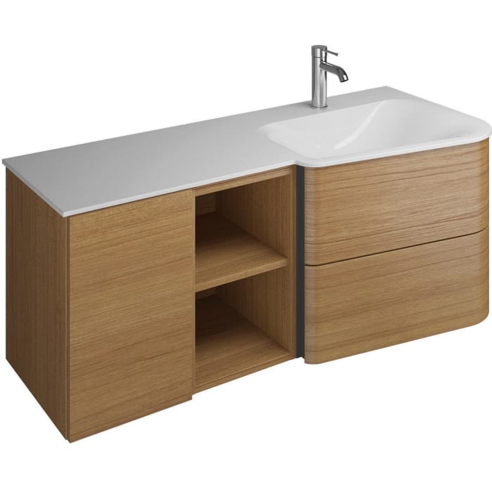 burgbad Badu Mineralguss-Waschtisch inkl. Waschtischunterschrank 122 cm, 1 Regal, Becken rechts