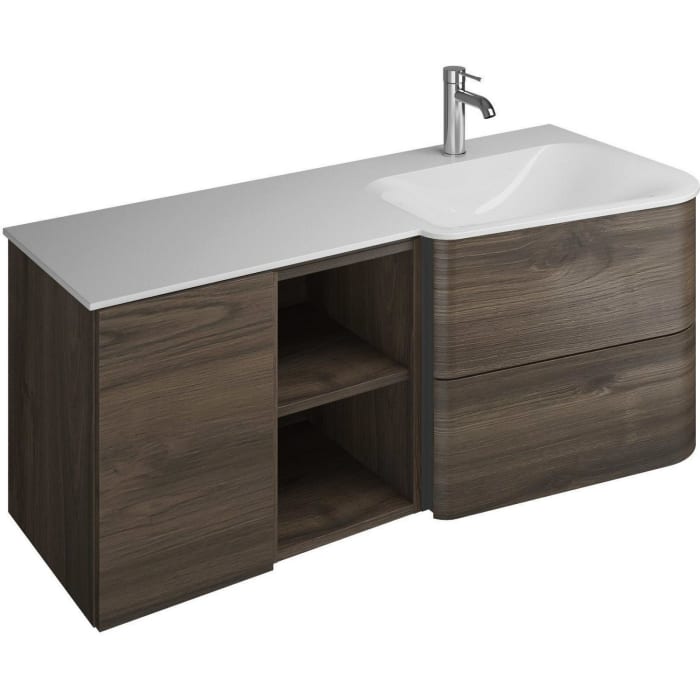 burgbad Badu Mineralguss-Waschtisch inkl. Waschtischunterschrank 122 cm, 1 Regal, Becken rechts
