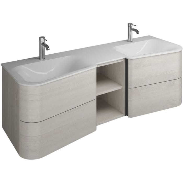 burgbad Badu Mineralguss-Waschtisch inkl. Waschtischunterschrank 152 cm, 1 Regal mittig