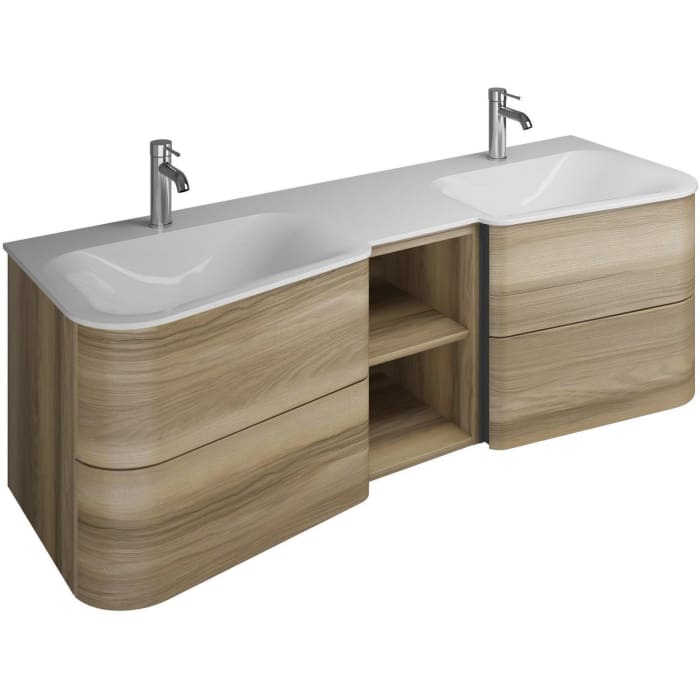 burgbad Badu Mineralguss-Waschtisch inkl. Waschtischunterschrank 152 cm, 1 Regal mittig