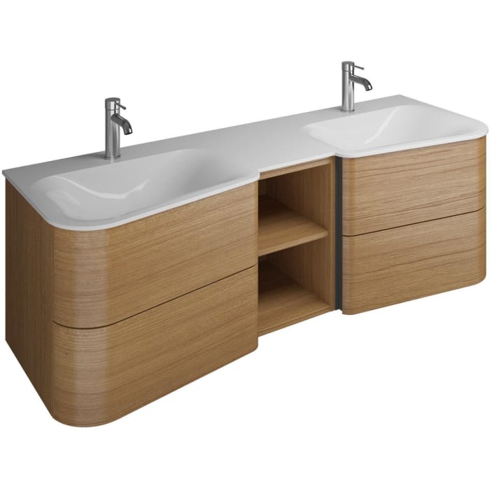 burgbad Badu Mineralguss-Waschtisch inkl. Waschtischunterschrank 152 cm, 1 Regal mittig