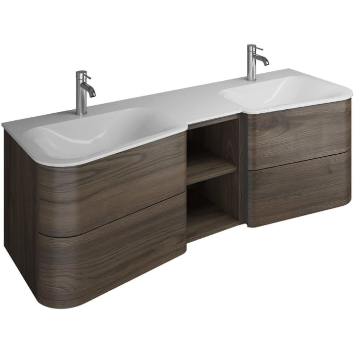 burgbad Badu Mineralguss-Waschtisch inkl. Waschtischunterschrank 152 cm, 1 Regal mittig