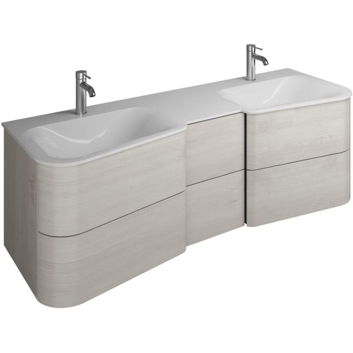 burgbad Badu Mineralguss-Waschtisch inkl. Waschtischunterschrank 152 cm, 2 Schubladen mittig