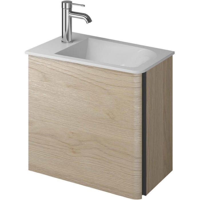 burgbad Badu Mineralguss-Waschtisch inkl. Waschtischunterschrank 52 cm, 1 Tür, Anschlag links