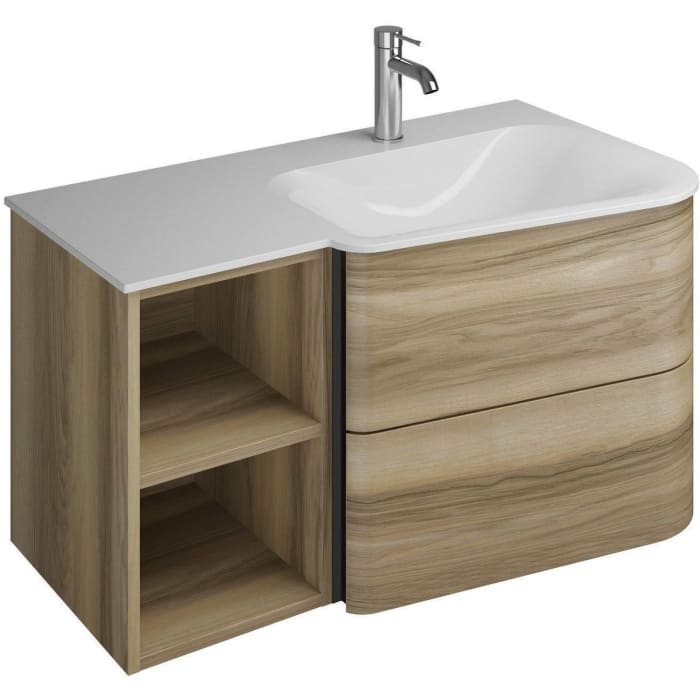 burgbad Badu Mineralguss-Waschtisch inkl. Waschtischunterschrank 92 cm, 1 Regal links, Becken rechts