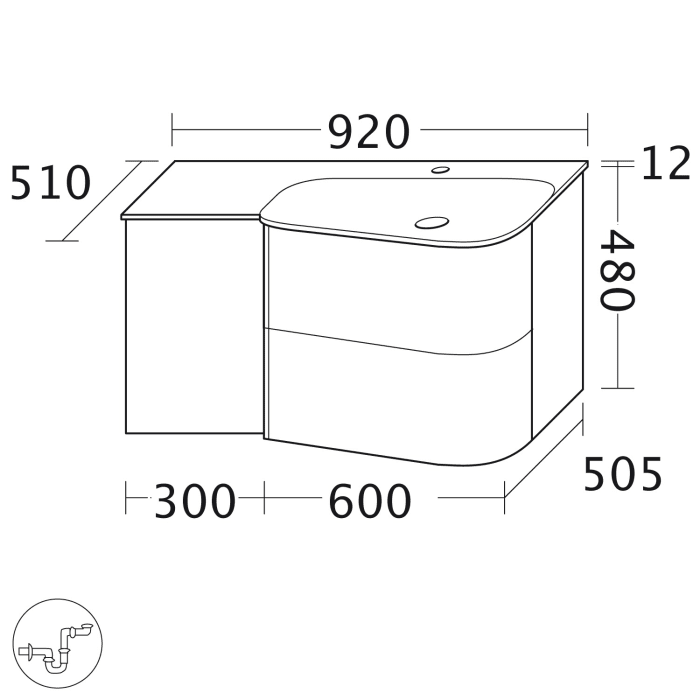 burgbad Badu Mineralguss-Waschtisch inkl. Waschtischunterschrank 92 cm,  Becken rechts