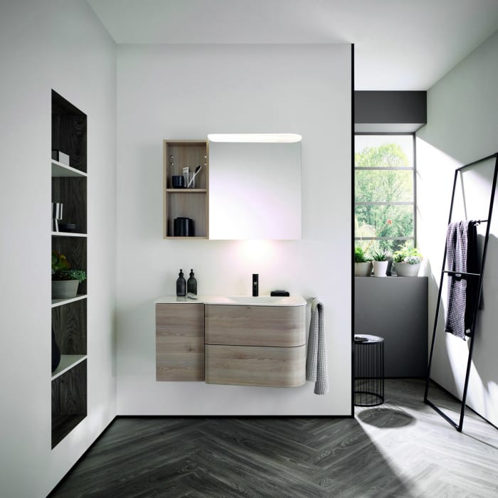 burgbad Badu Mineralguss-Waschtisch inkl. Waschtischunterschrank 92 cm, Becken rechts