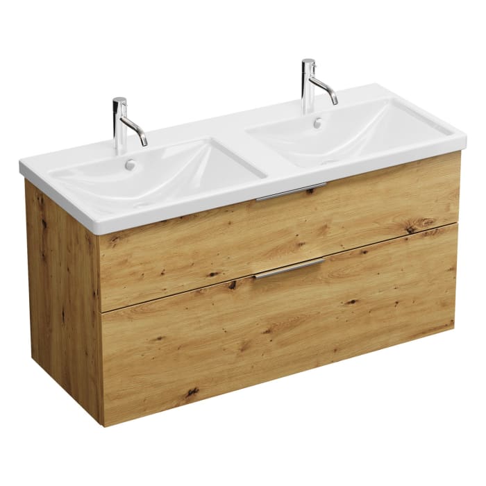 burgbad Eqio Waschtischkombination mit Keramik-Doppelwaschtisch, 123 cm, mit Griff G0146