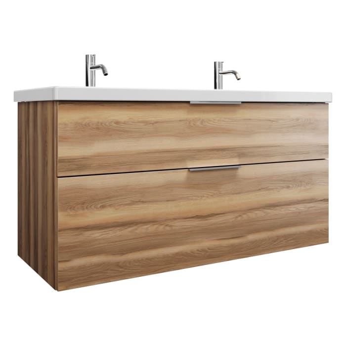 burgbad Eqio Waschtischkombination mit Keramik-Doppelwaschtisch, 123 cm, mit Griff G0146