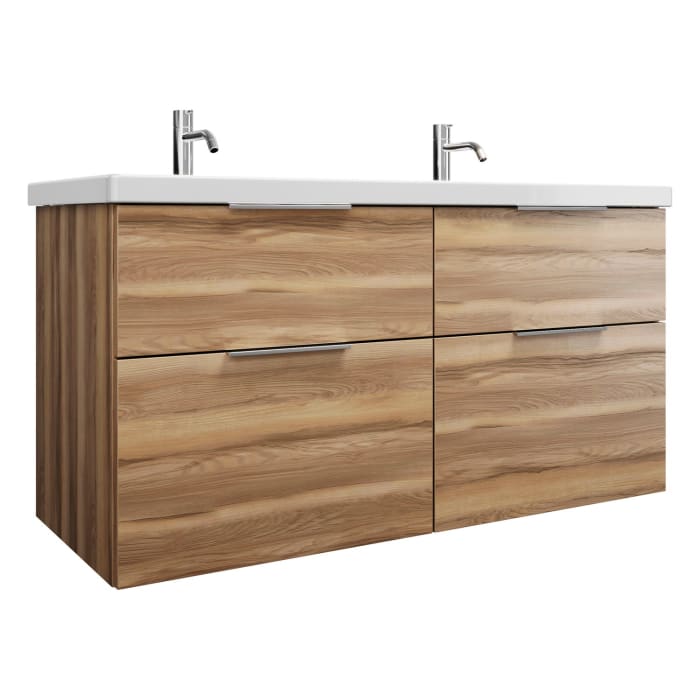 burgbad Eqio Waschtischkombination mit Keramik-Doppelwaschtisch, 123 cm, mit Griff G0146