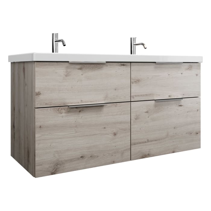 burgbad Eqio Waschtischkombination mit Keramik-Doppelwaschtisch, 123 cm, mit Griff G0146