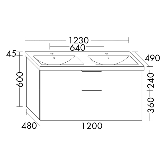 burgbad Eqio Waschtischkombination mit Keramik-Doppelwaschtisch, 123 cm, mit Griff G0146