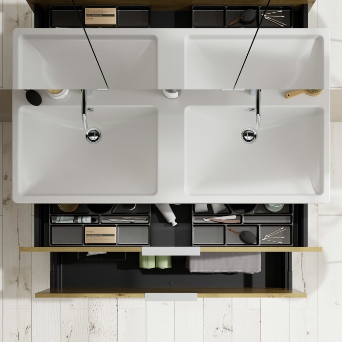 burgbad Eqio Waschtischkombination mit Keramik-Doppelwaschtisch, 123 cm, mit Griff G0146