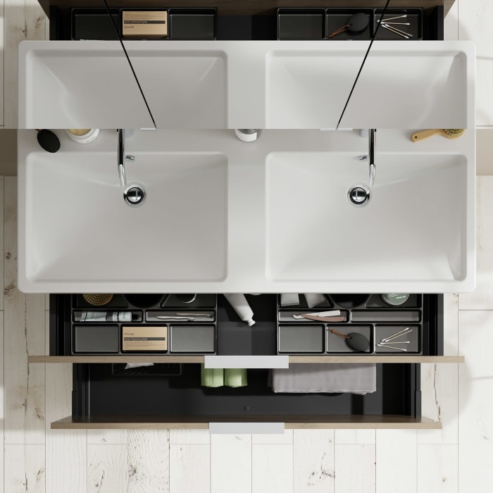 burgbad Eqio Waschtischkombination mit Keramik-Doppelwaschtisch, 123 cm, mit Griff G0146