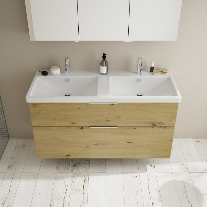 burgbad Eqio Waschtischkombination mit Keramik-Doppelwaschtisch, 123 cm, mit Griff G0146