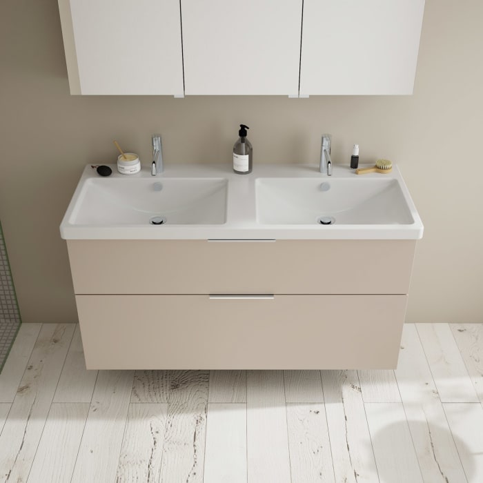 burgbad Eqio Waschtischkombination mit Keramik-Doppelwaschtisch, 123 cm, mit Griff G0146