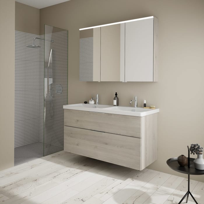 burgbad Eqio Waschtischkombination mit Keramik-Doppelwaschtisch, 123 cm, mit Griff G0146