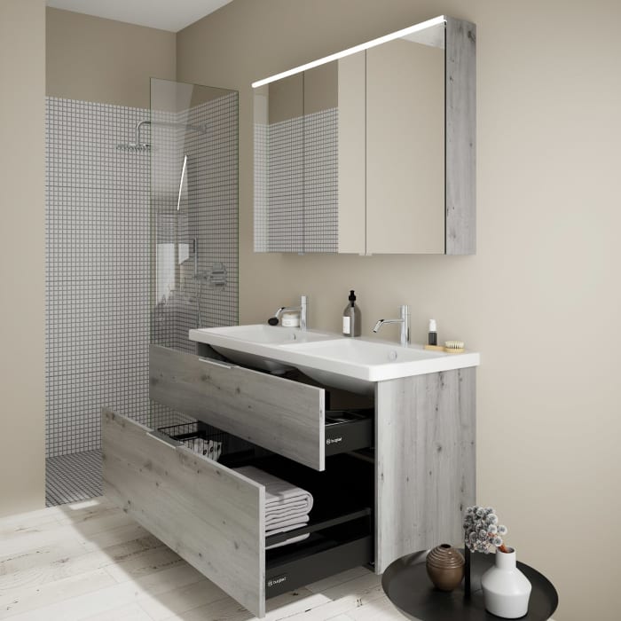 burgbad Eqio Waschtischkombination mit Keramik-Doppelwaschtisch, 123 cm, mit Griff G0146