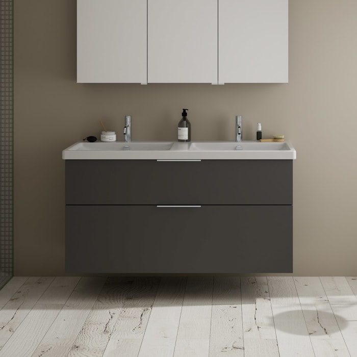 burgbad Eqio Waschtischkombination mit Keramik-Doppelwaschtisch, 123 cm, mit Griff G0146