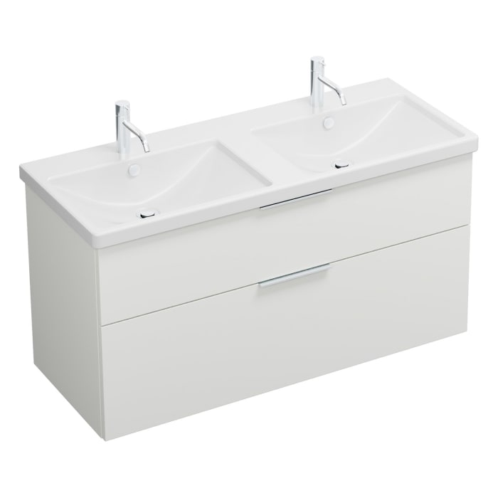 burgbad Eqio Waschtischkombination mit Keramik-Doppelwaschtisch, 123 cm, mit Griff G0146