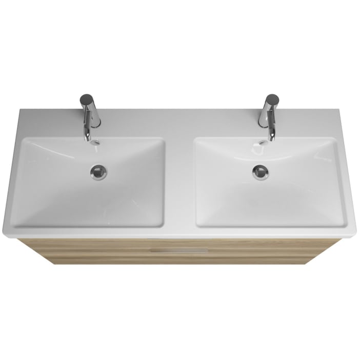 burgbad Eqio Waschtischkombination mit Keramik-Doppelwaschtisch, 123 cm, mit Griff G0146