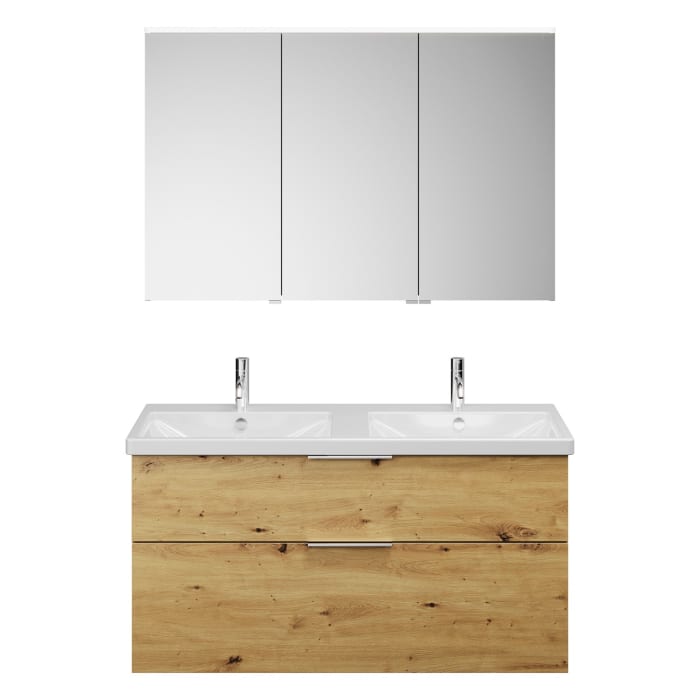 burgbad Eqio Möbelkombination inkl. Keramik-Doppelwaschtisch 123 cm, Doppeltür Spiegelschrank rechts, mit Griff G0146