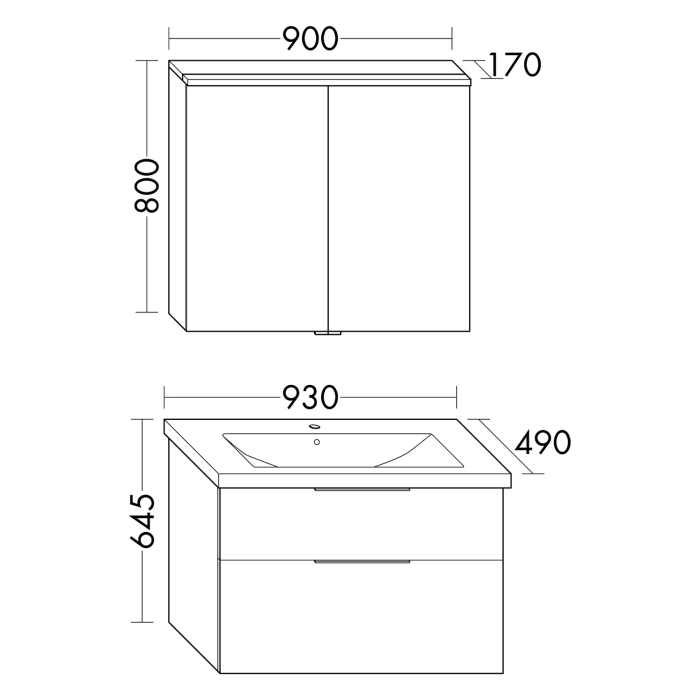 burgbad Eqio Möbelkombination inkl. Keramik-Waschtisch 93 cm, mit Griff G0146