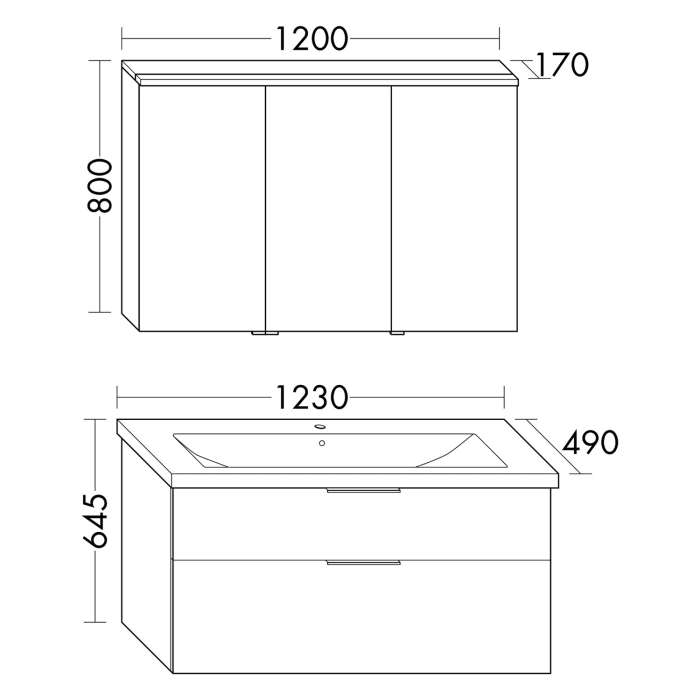 burgbad Eqio Möbelkombination inkl. Keramik-Waschtisch 123 cm, Doppeltür Spiegelschrank links, mit Griff G0146
