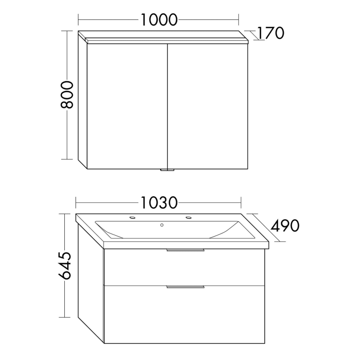 burgbad Eqio Möbelkombination inkl. Keramik-Waschtisch 103 cm, mit Stangengriff P95