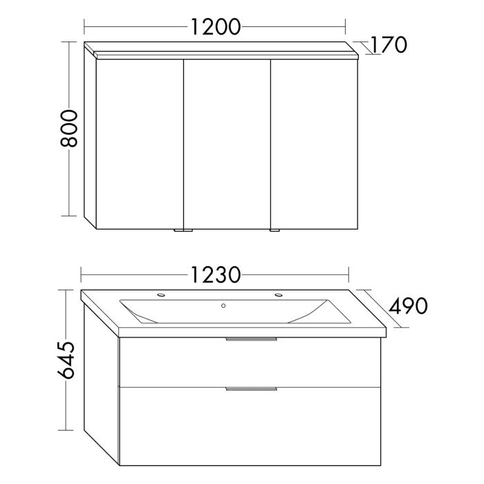 burgbad Eqio Möbelkombination inkl. Keramik-Doppelwaschtisch 123 cm links, mit Griff G0146