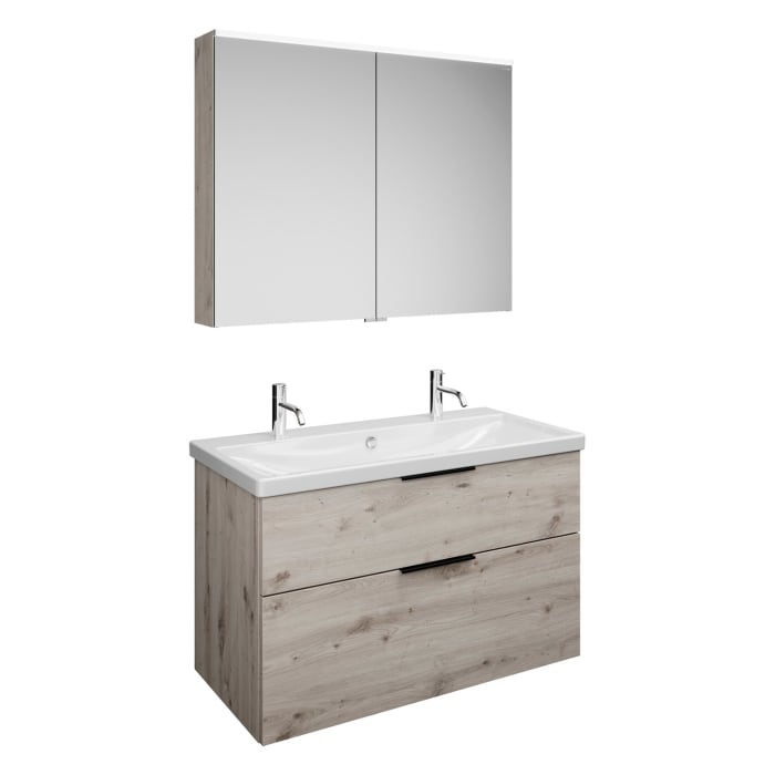 burgbad Eqio Möbelkombination inkl. Keramik-Waschtisch 103 cm, 2 Hahnlöcher, mit Griff G0200